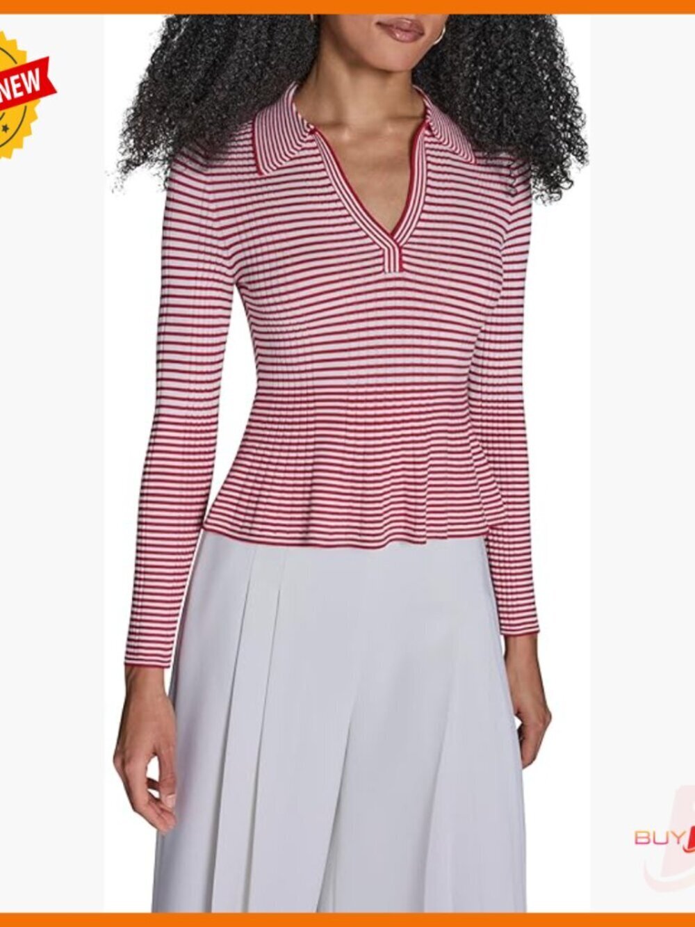Knit Striped Long Sleeve Peplum Top, Fitted V-Neck, Versatile Workwear